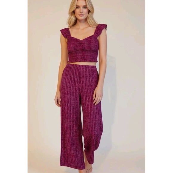 torrid Pants - Luxury Set Magenta Purple Wide Leg Pants & Crop Top Smocked Ruffle 2XL3XL Resort